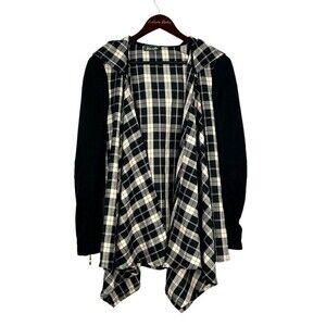 Maude Women Size S Black Ecru Plaid Open Waterfall Jacket Cardigan Wool Blend T1